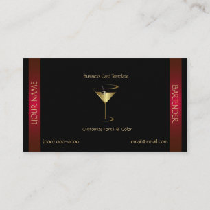 Classy Gold Red Metallic Barkeeper Template Visitenkarte