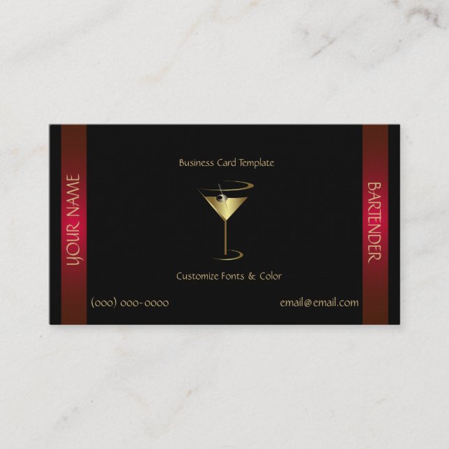 Classy Gold Red Metallic Barkeeper Template Visitenkarte (Vorderseite)