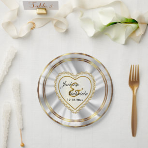 Classy Gold & Satin Weiße Hochzeit oder Jubiläum Pappteller