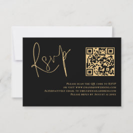 Classy Gold Script Black QR Code Wedding RSVP