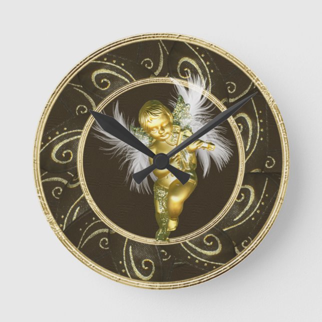 Classy Gold Vintag Angel & Violine Uhr (Vorderseite)