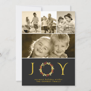 Classy Gold Weihnachts Joy Instagram Foto Collage Feiertagskarte