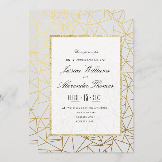 Classy Gold & White 1. Hochzeitstag Einladung (Vorne/Hinten)