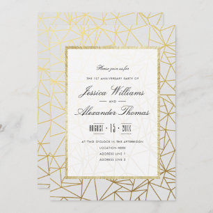 Classy Gold & White 1. Hochzeitstag Einladung