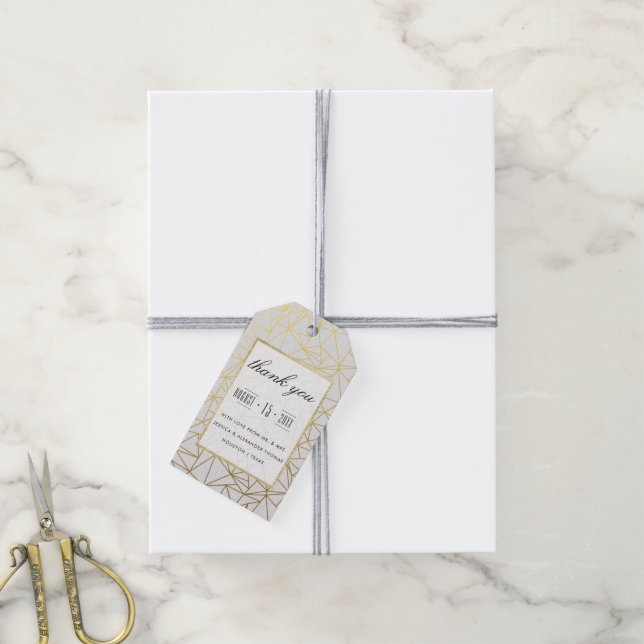 Classy Gold & White Wedding Vielen Dank Geschenkanhänger (Mit Garn)