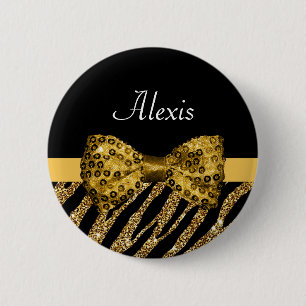 Classy Gold Zebra Print IMITATE Glitz Bow mit Name Button