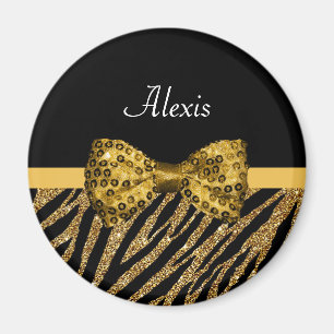 Classy Gold Zebra Print IMITATE Glitz Bow mit Name Magnet