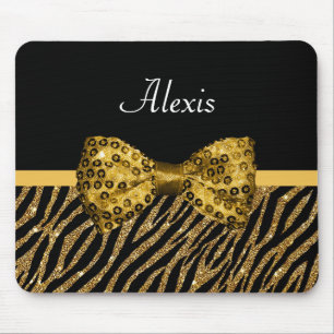 Classy Gold Zebra Print IMITATE Glitz Bow mit Name Mousepad