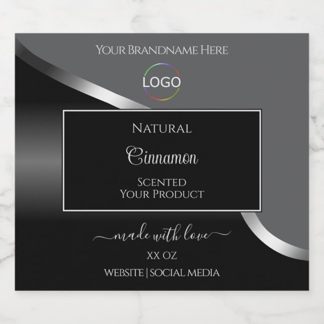 Classy Gray Black Wavy Silver Logo Product Labels Alkoholflaschenetikett (Einzelnes Label)