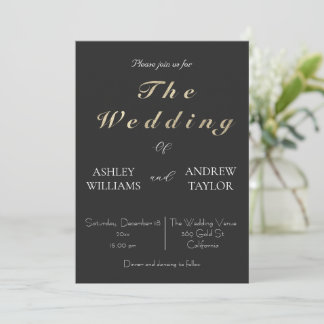 Classy Gray Elegant Gold Text Wedding Einladung