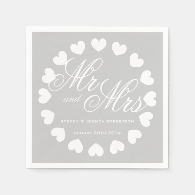 Classy gray-white Mr. Mrs. wedding napkins Serviette (Vorderseite)