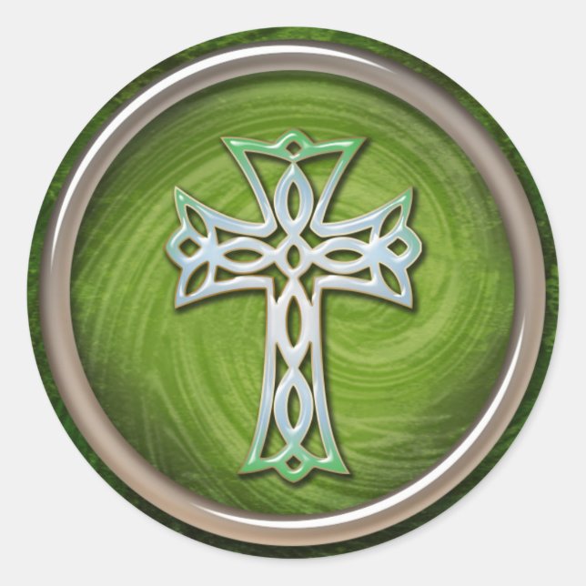 Classy Green Celtic Cross Runder Aufkleber (Vorderseite)