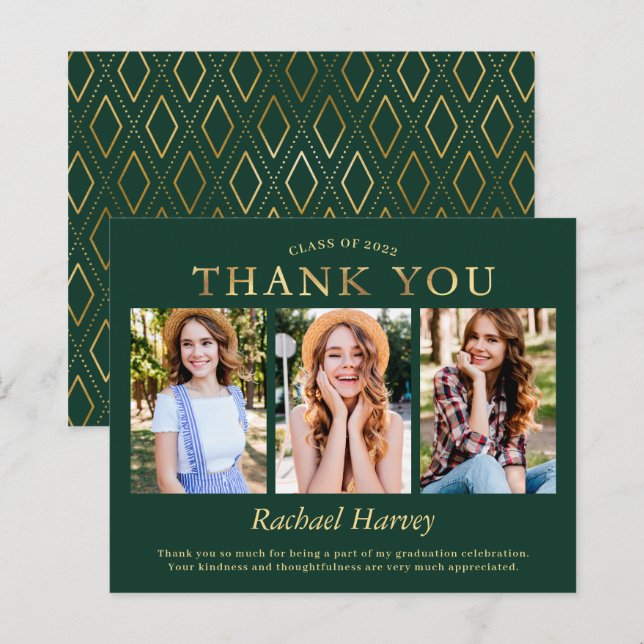 Classy Green Gold 3 Foto Abschluss Vielen Dank (Vorne/Hinten)