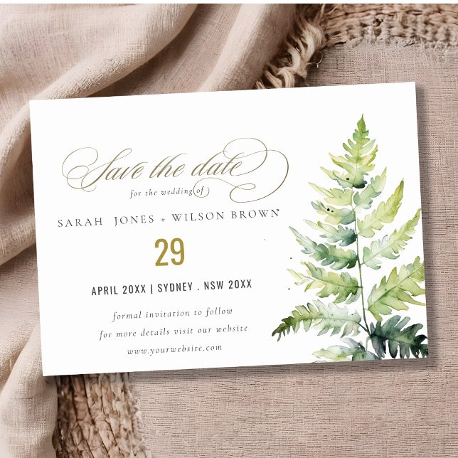 Classy Green Gold Aquarell Fern Foliage Save The Date (Von Creator hochgeladen)