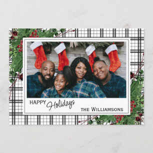 Classy Green Holly Red Berries Botanical Foliage Feiertagskarte