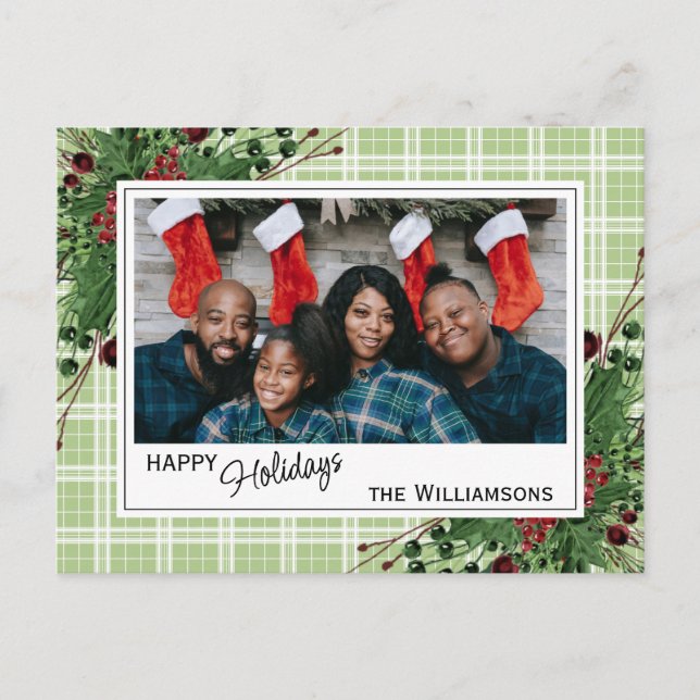 Classy Green Holly Red Berries Botanical Foliage Postkarte (Vorderseite)