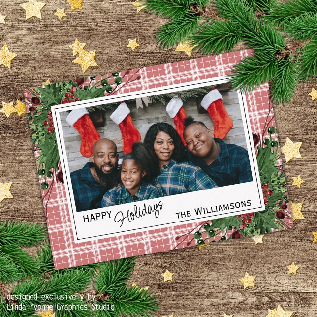 Classy Green Holly Red Berries Botanical Foliage Postkarte (Von Creator hochgeladen)