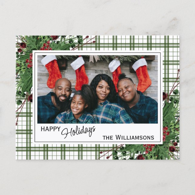 Classy Green Holly Red Berries Botanical Foliage Postkarte (Vorderseite)