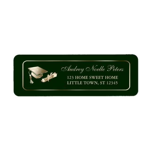 Classy Green und Gold Graduate Address Labels (Vorne)