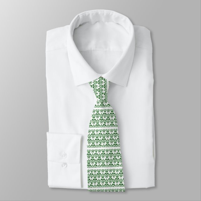 CLASSY GREEN WHITE DAMASK Floral Krawatte (Gebunden)