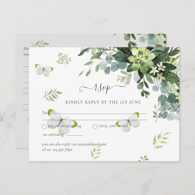 Classy Greenerage Foliage Wedding RSVP Postkarte (Vorne/Hinten)