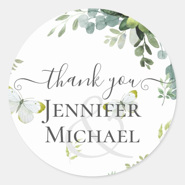 Classy Greenerage Foliage Wedding Runder Aufkleber (Vorderseite)