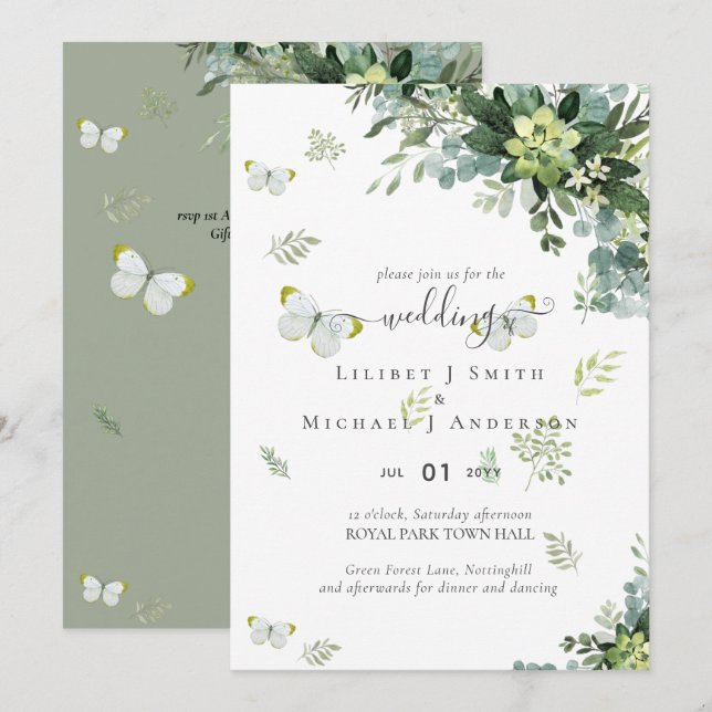 Classy Greenery Foliage Wedding Einladungen Budget (Vorne/Hinten)