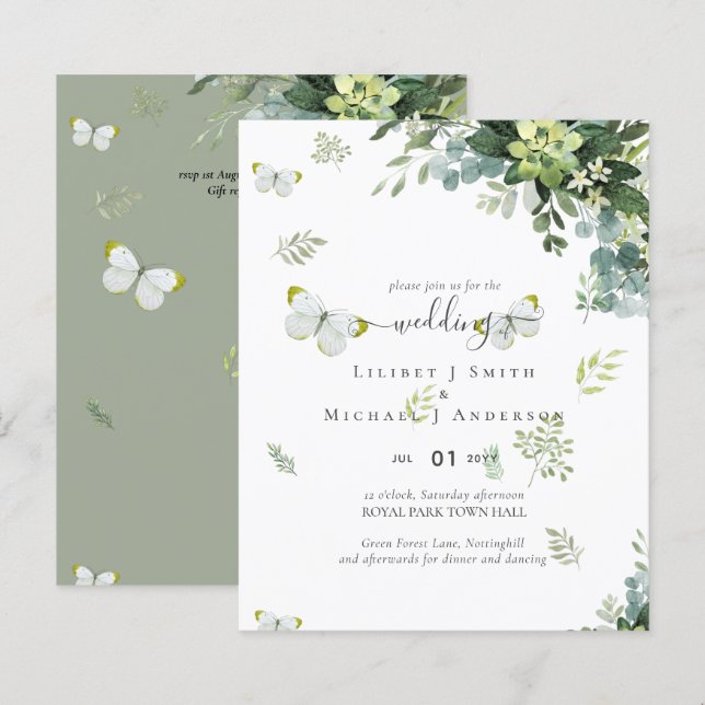 Classy Greenery Foliage Wedding Einladungen Budget (Vorne/Hinten)