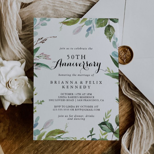 Classy Greenery Tropical 50. Hochzeitstag Einladung (Von Creator hochgeladen)