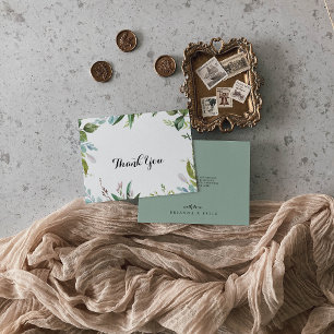Classy Greenery Tropical Calligraphy Flat Wedding Dankeskarte