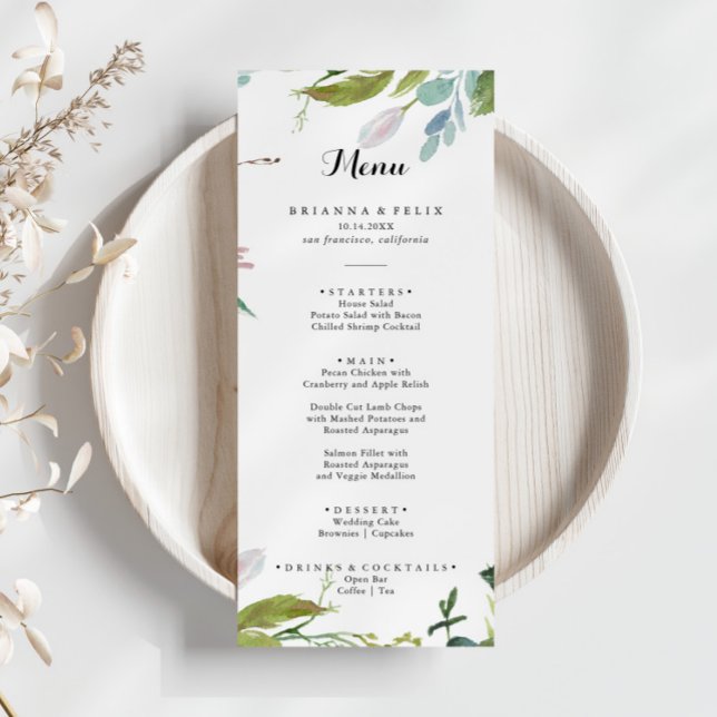 Classy Greenery Tropical Modern Calligraphy Dinner Menükarte (Von Creator hochgeladen)