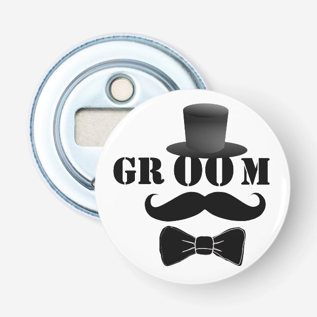 Classy Groom Mustache Top Hat Flaschenöffner (Vorderseite)