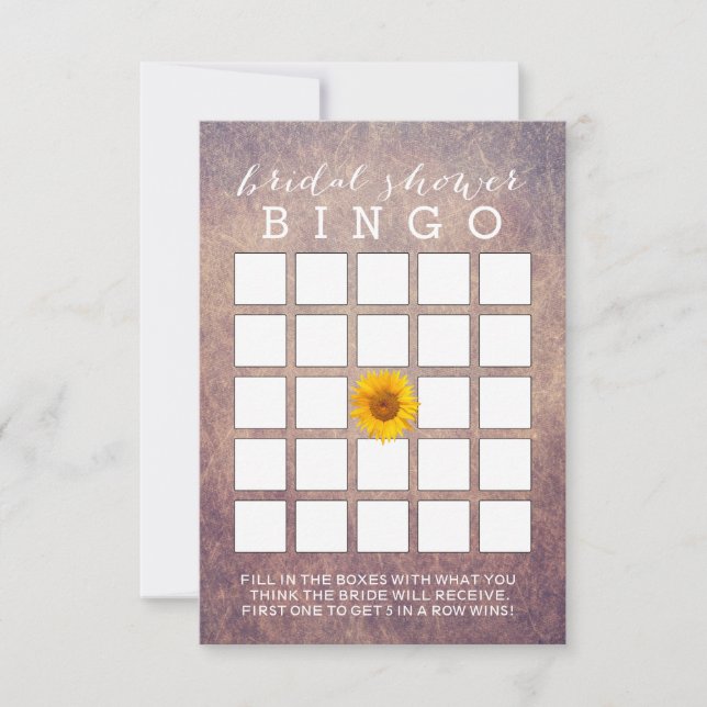 Classy Grunge Sonnenblumen Brautparty Bingo Cards Einladung (Vorderseite)