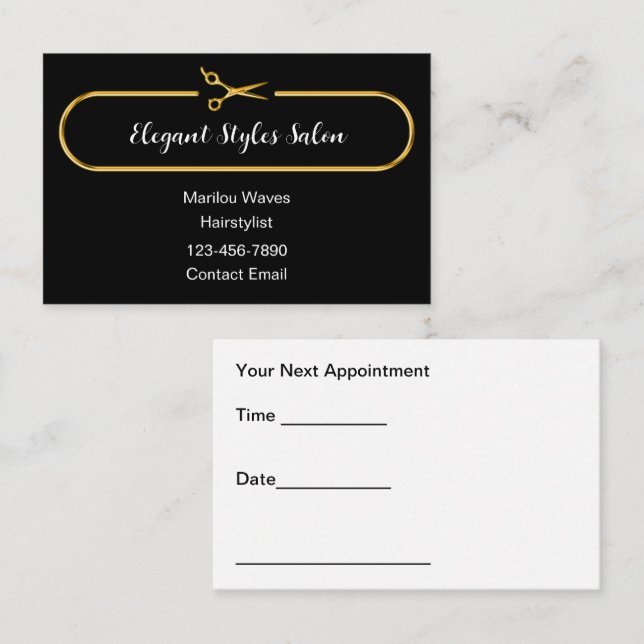 Classy Hair Salon Appointment Business Cards Visitenkarte (Vorne/Hinten)