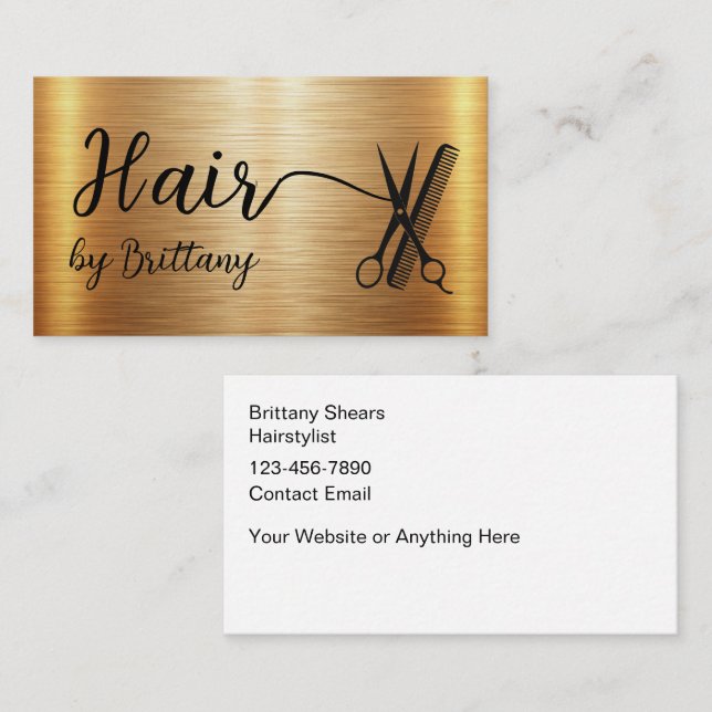 Classy Hairstylist Gold Tone Glitzy Design Visitenkarte (Vorne/Hinten)