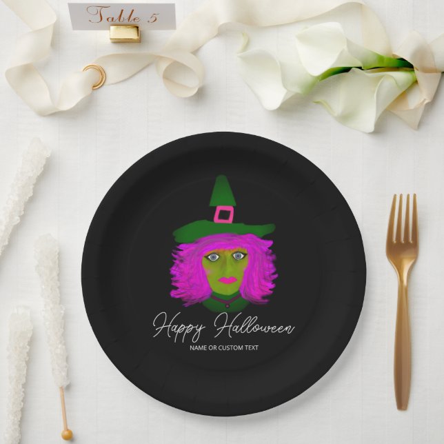 Classy Halloween Glam Hexe Party Personalisiert Pappteller (Hochzeit)
