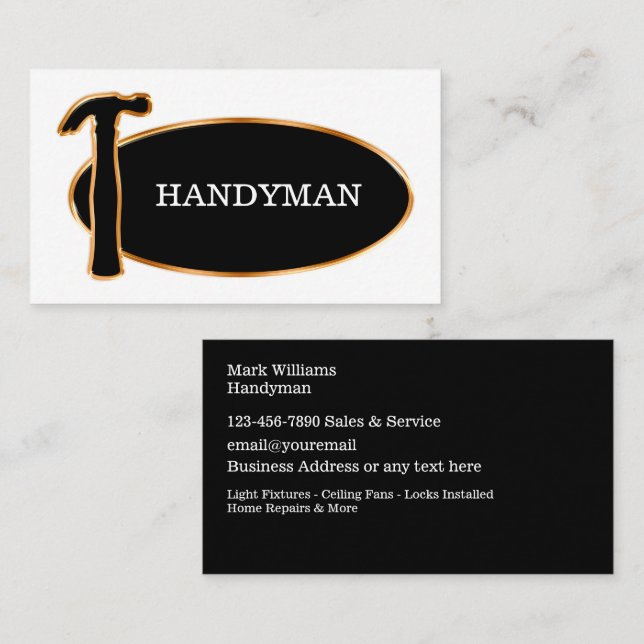 Classy Hammer Emblem Handyman Business Cards Visitenkarte (Vorne/Hinten)