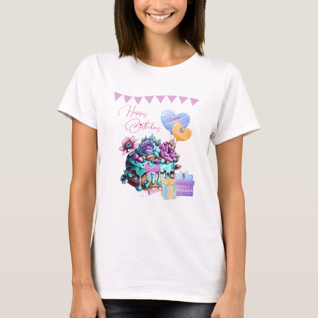 Classy Happy Birthday Cake Balloons Geschenke T-Shirt (Vorderseite)