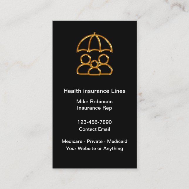 Classy Health Insurance Rep Business Cards Visitenkarte (Vorderseite)