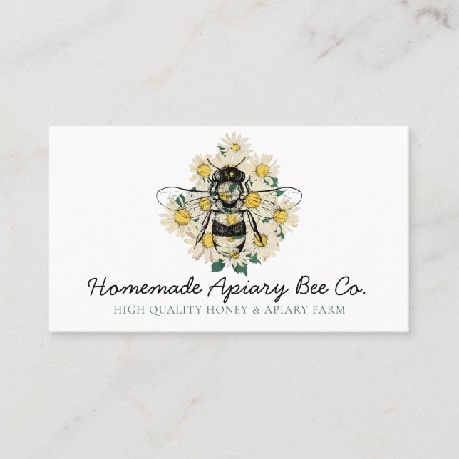 Classy Heart Daisy Blume Apiary Honey Bee Visitenkarte (Vorderseite)