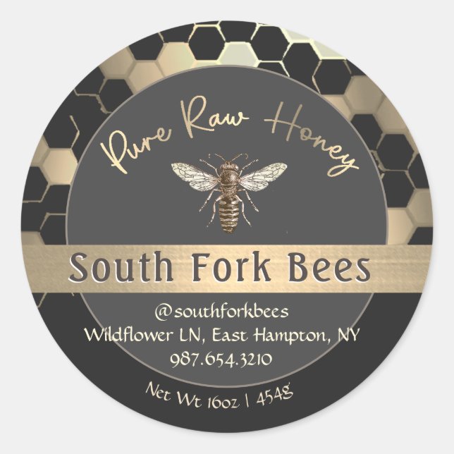 Classy Honey Label Honeycomb Queen Bee Gold Runder Aufkleber (Vorderseite)