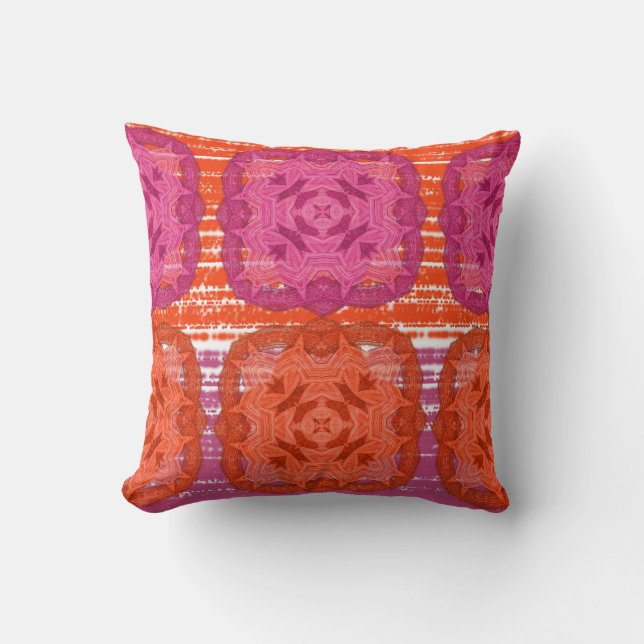 Classy Hot Pink Orange Mix Square Print Kissen (Vorderseite)