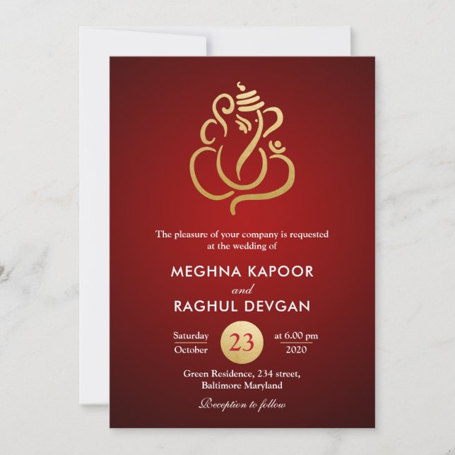 Classy Imitate Gold Foil Ganesha/Indische Rote Hoc Einladung (Vorderseite)
