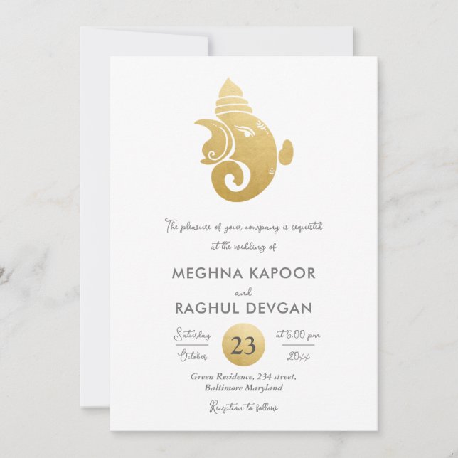 Classy Imitate Gold Foil Ganesha Indischer Gott Ho Einladung (Vorderseite)