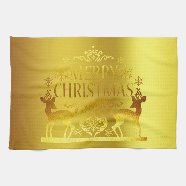 Classy Imitate Gold Frohe Weihnachtsküche Handtuch (Horizontal)