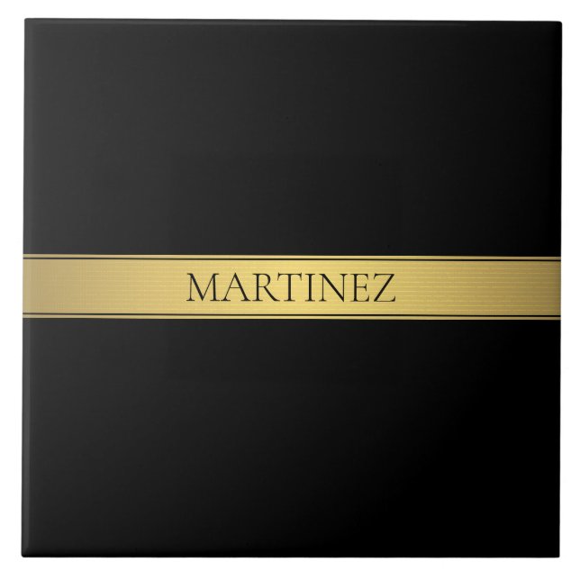 Classy Imitate Gold Streifen & Black Background od Fliese (Vorderseite)