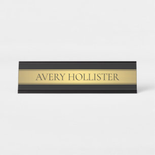 Classy Imitate Gold Streifen & Black Background od Schreibtischnamensplakette
