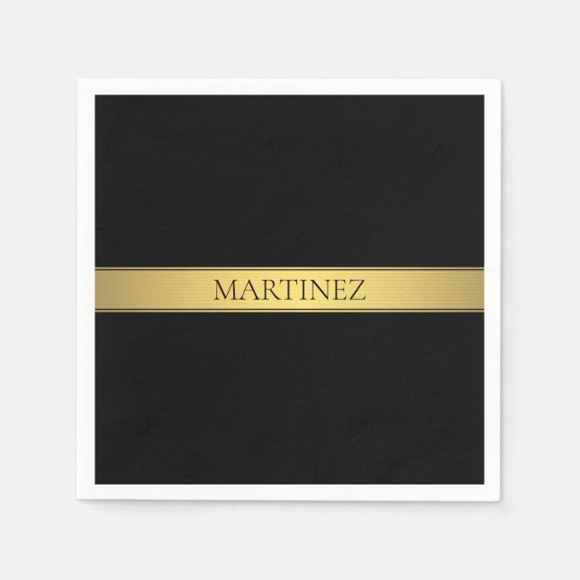 Classy Imitate Gold Streifen & Black Background od Serviette (Vorderseite)