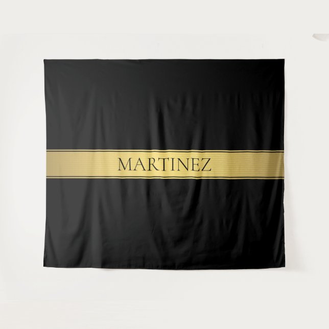 Classy Imitate Gold Streifen & Black Background od Wandteppich (Vorderseite (Horizontal))