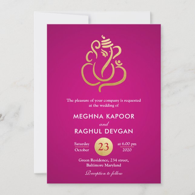 Classy Imitats Goldene Foil Ganesha/Indische Rosa  Einladung (Vorderseite)
